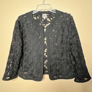 Ann Klein Black Lace Floral Shrug Size 14